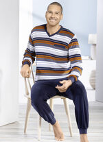 Stretchig frottépyjamas med V-ringning och muddar, 