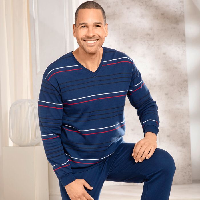 Interlockpyjamas med V-ringning och muddar 