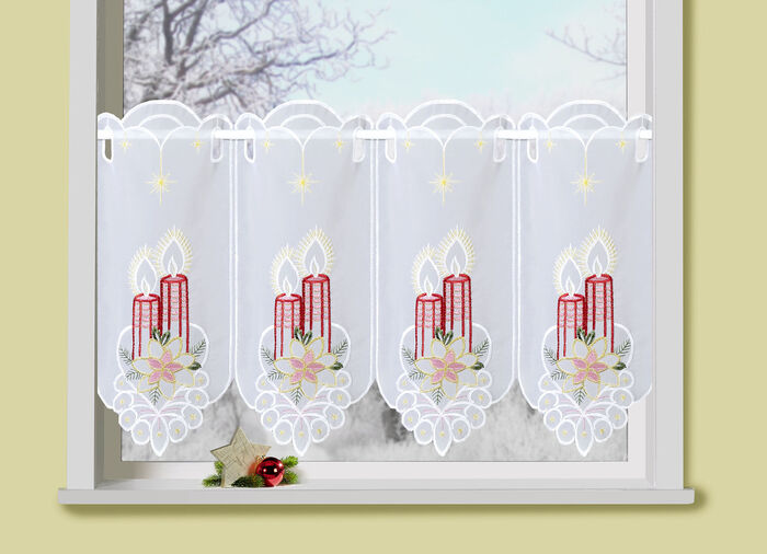 Julbroderad kort gardin 