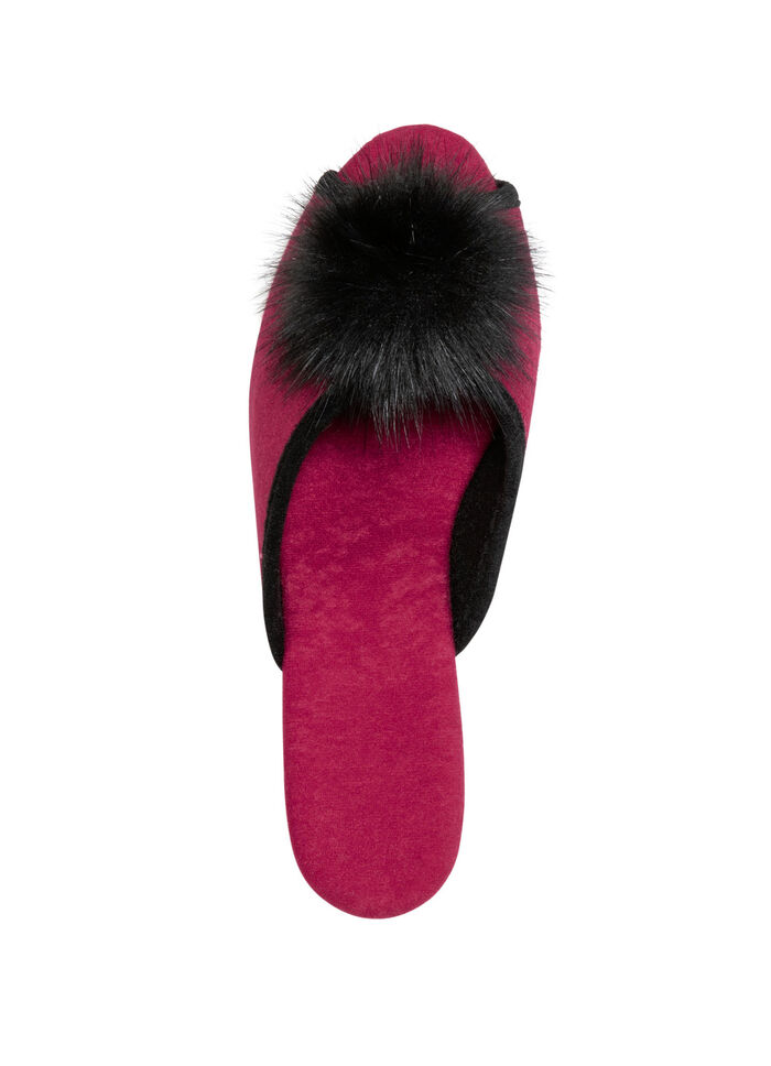 ELENA EDEN mulor med svart fuskpäls pompom RÖD