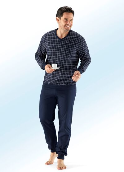 Schiesser-pyjamas med V-ringning och muddar 