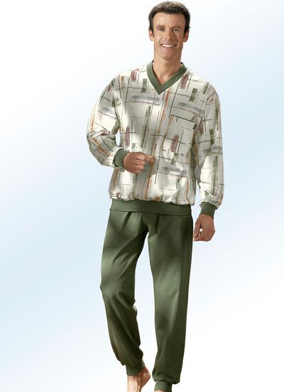 Pyjamas med heltäckande mönster, V-ringning och muddar, , large