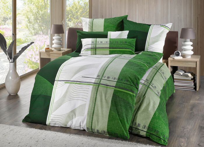 S&auml;nglinnesats i mjuk flanell GR&Ouml;NT