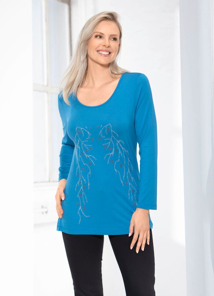 Charmig skjorta med tallrikdekor i 2 f&auml;rger HIMMELSBL&Aring;