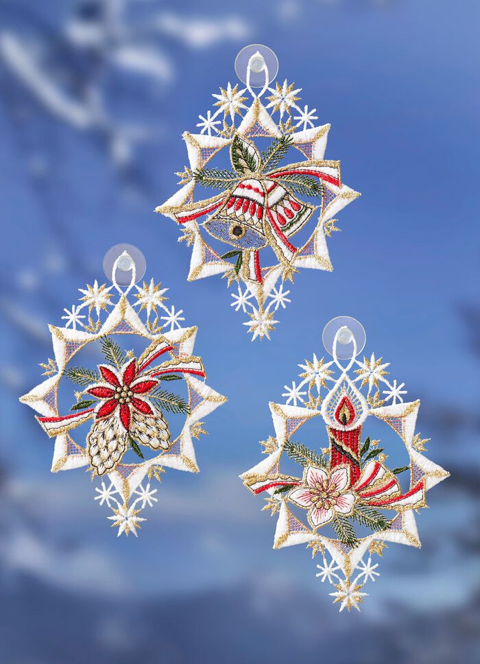 F&ouml;nsterbild, set om 3, gjord av &auml;kta Plauenspets 