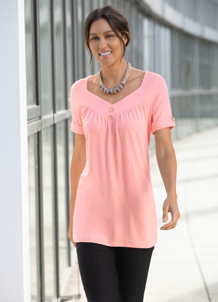 Tunika med V-ringning i 2 f&auml;rger ROS&Eacute;