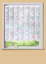 Romantisk kort gardin med rosmotiv 