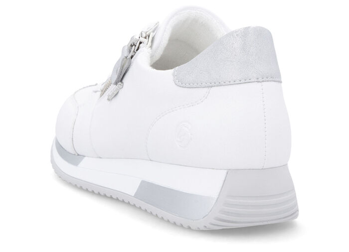 Remonte-sneakers med snörning och skimrande silverfärgad kontrastkant VIT