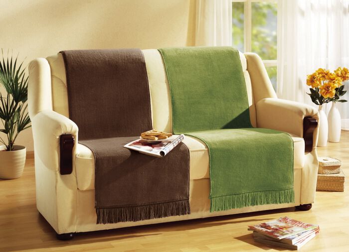 Filt och f&aring;t&ouml;lj&ouml;verdrag med fransad kant 