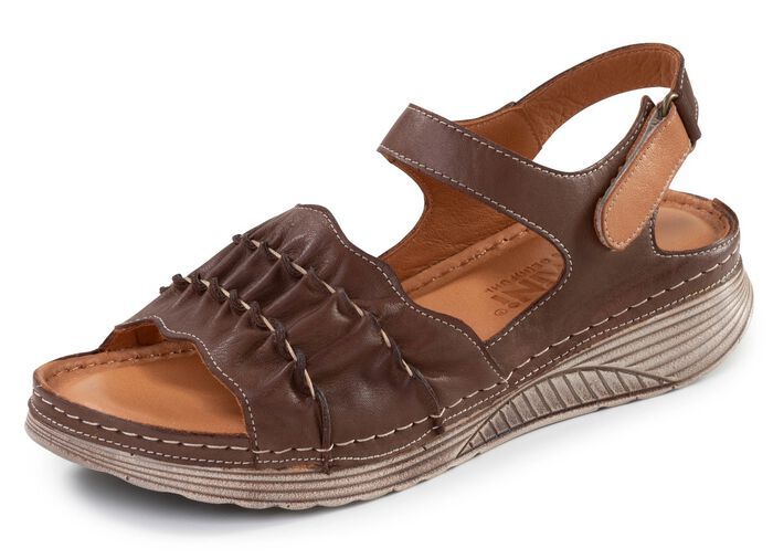 Gemini, l&auml;tta damsandaler, bredd G, tillverkade av l&auml;der BRAUN