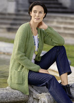 Lång kofta med pärltofs LIME MELERAD