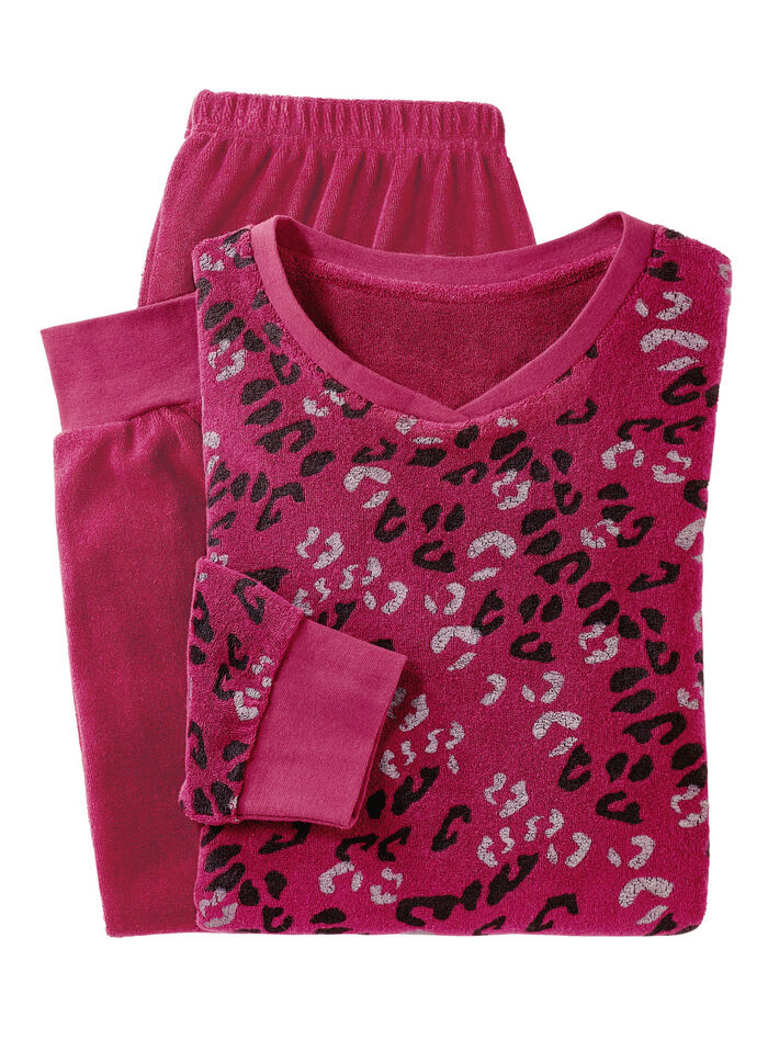 Stretchpyjamas i frotté med rund halsringning och muddar, 