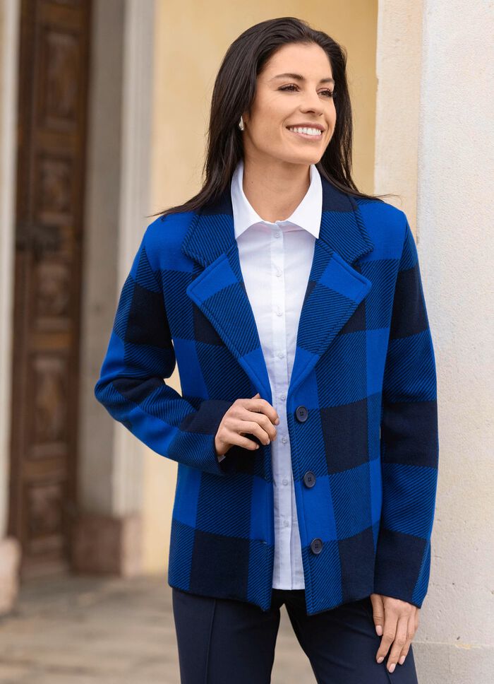 Stickad kavaj i grafiskt jacquardm&ouml;nster 