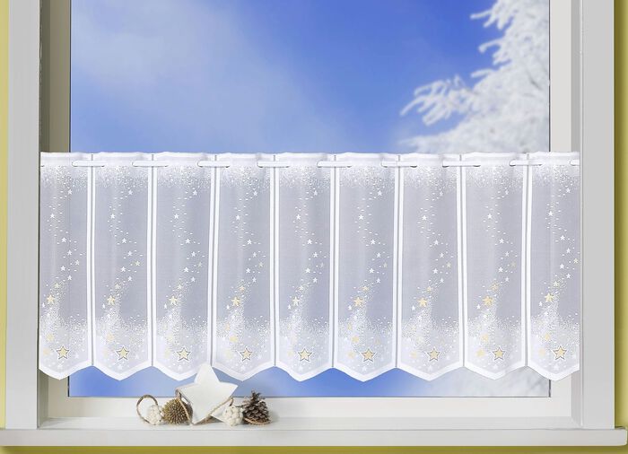 Kort gardin av handf&auml;rgad jacquard 