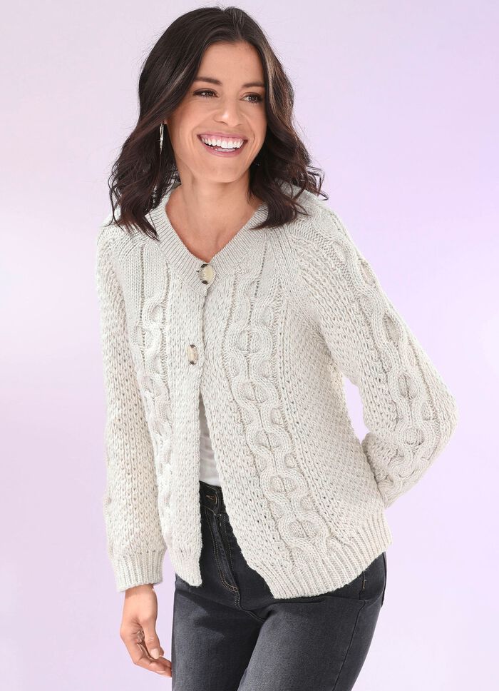 Kraftig stickad kofta METALLERAD STEIN