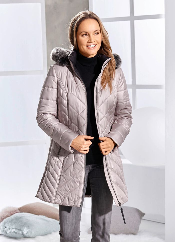 Kort kappa med avtagbar fuskpälskant CAPPUCCINO