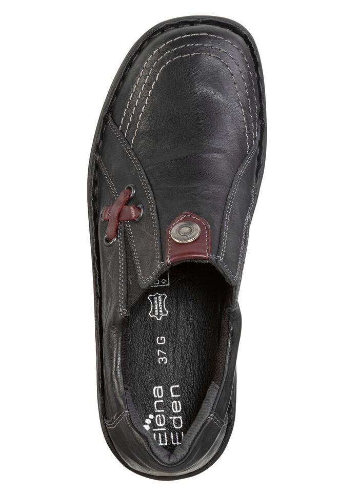 ELENA EDEN tofflor av nappal&auml;der SVART-BURGUNDY