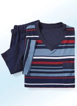 Kort&auml;rmade pyjamasar i tv&aring;pack med V-ringning och garnf&auml;rgat randm&ouml;nster 