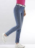 Eleganta jeans med fina dekorativa pärlor JEANS BLÅ