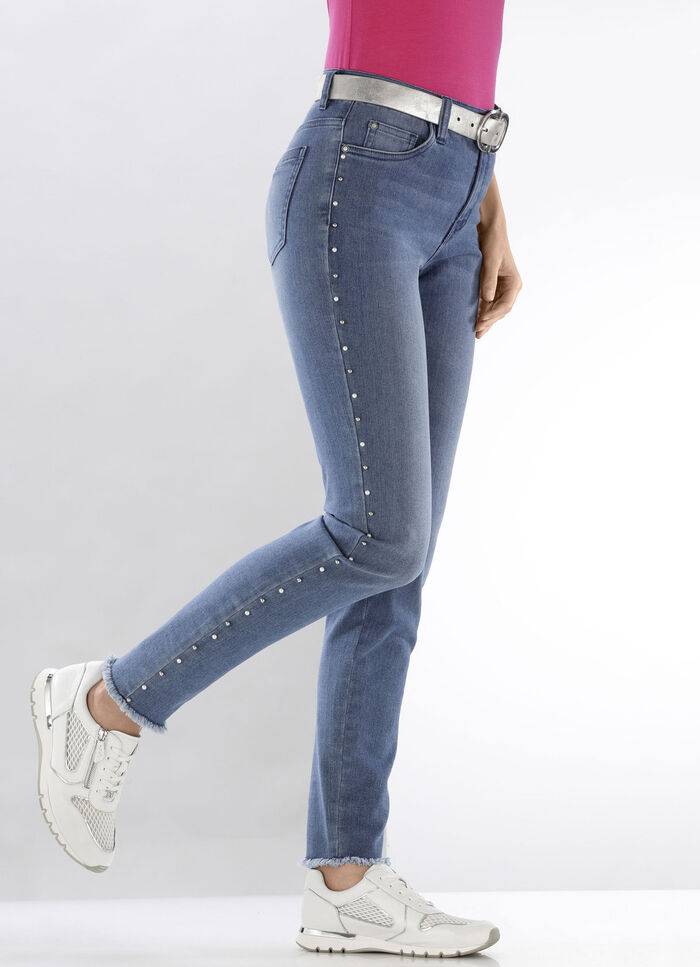 Eleganta jeans med fina dekorativa pärlor JEANS BLÅ