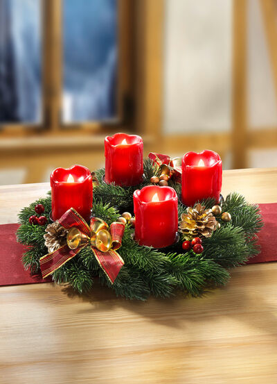 Adventskrans med LED-ljus av äkta vax 