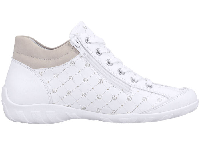 Remonte-sko med sn&ouml;rning gjord av tryckt och skimrande metalliskt syntetmaterial VIT-PUDERROSA