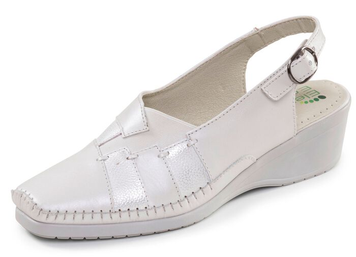 ELENA EDEN, eleganta damsandaler, vidd G, med res&aring;rband ECRU-SILBER