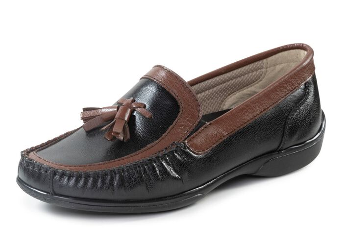 ELENA EDEN, klassiska damtofflor, med uttagbar fotb&auml;dd SVARTBRUN