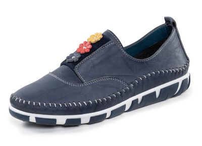 Gemini tofflor med en subtil skrynklig struktur och f&auml;rgglada l&auml;derblommor 