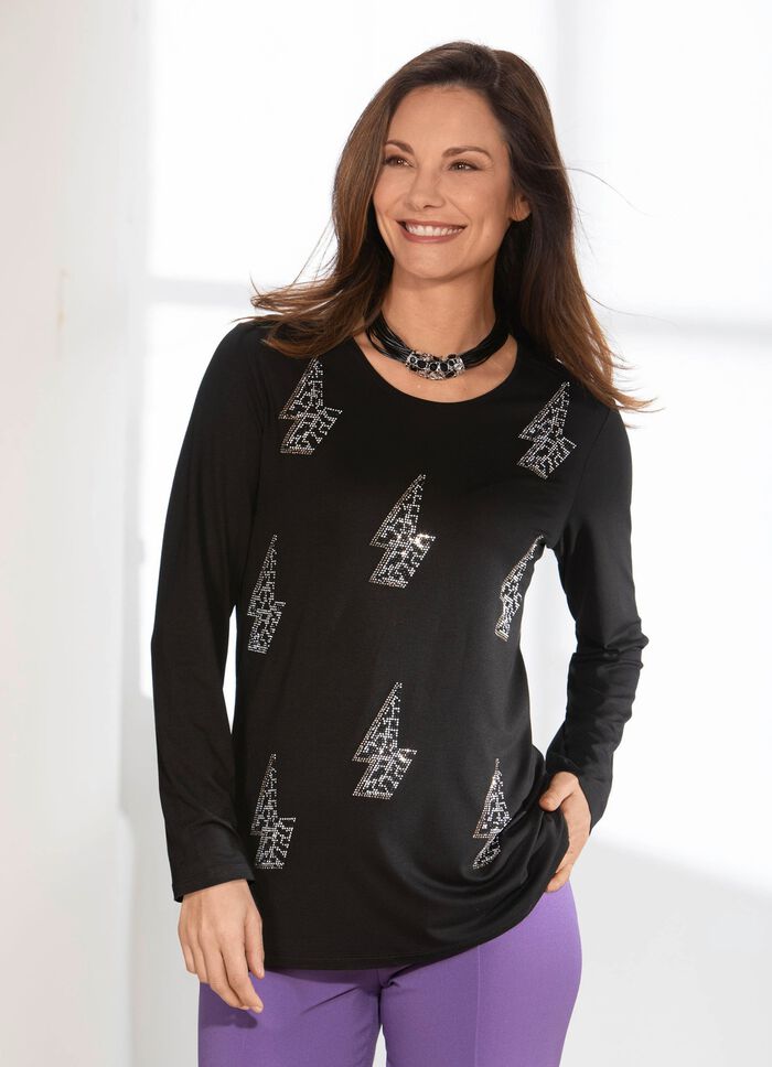 Uts&ouml;kt skjorta med effektiv tallrikdekor i 2 f&auml;rger SVART