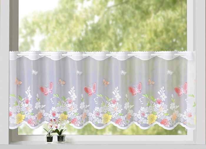 Kort gardin av handfärgad jacquard 