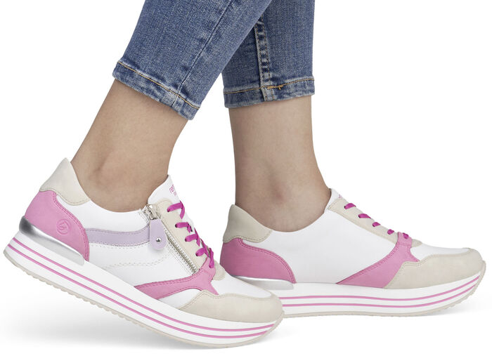 Remonte sneakers med snörning av nappaläder KRÄMFÄRGAD