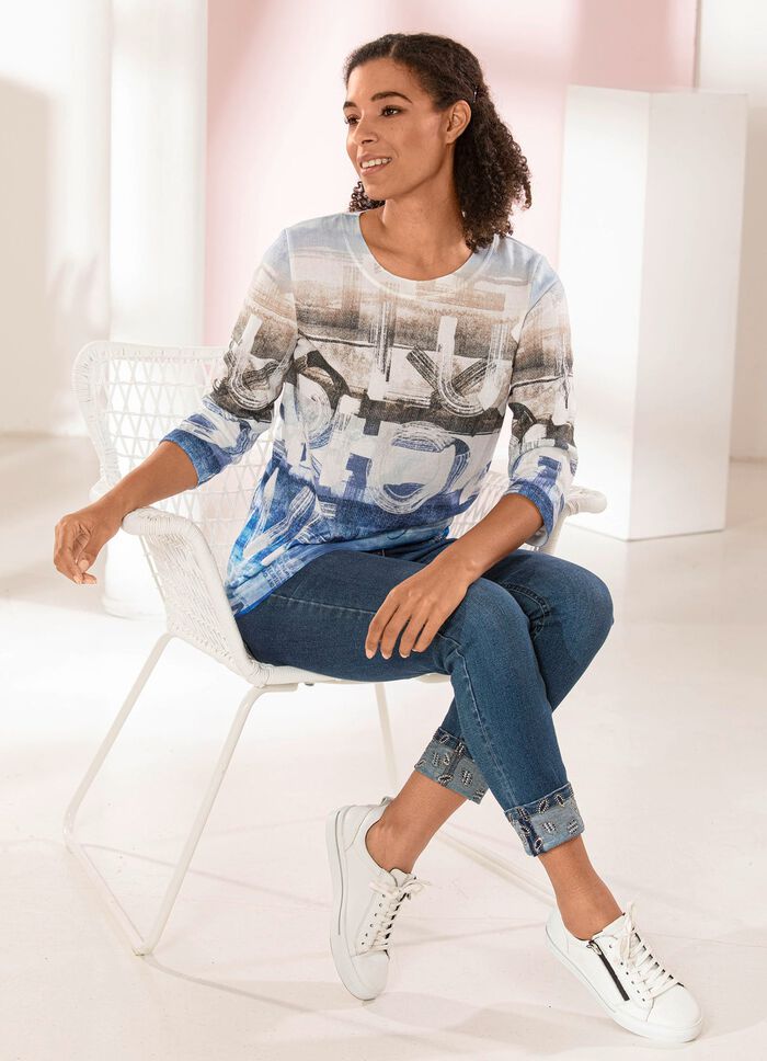 Eleganta jeans i 7/8-l&auml;ngd med vackra strassdetaljer 