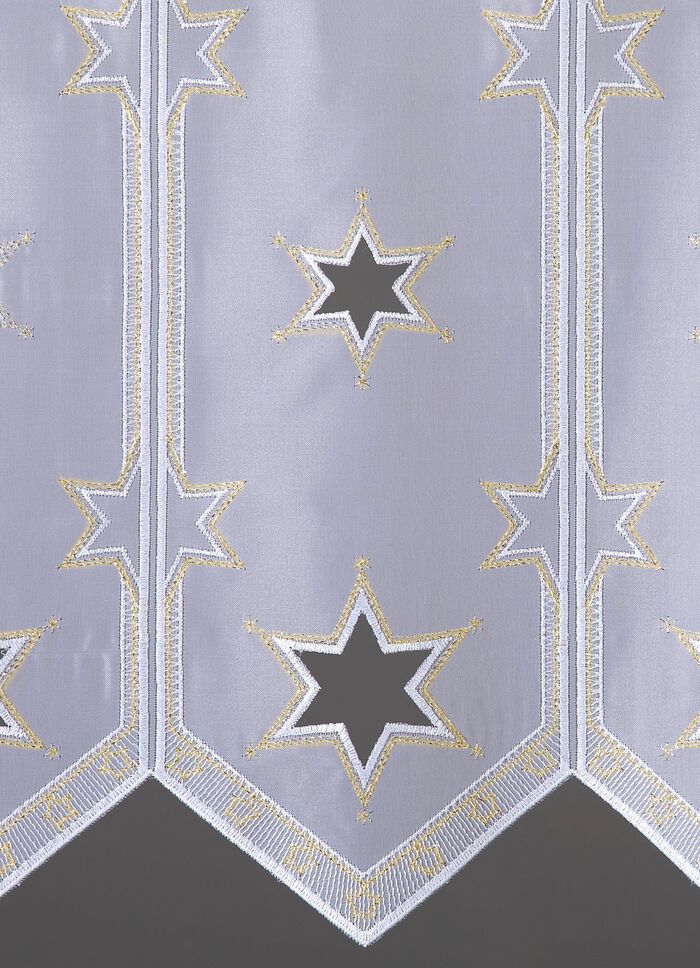 Elegant kort gardin med Plauen-broderi 