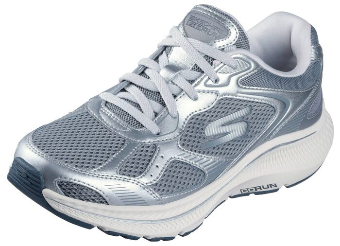 SKECHERS sneakers i metalliskt l&auml;der med sn&ouml;rning SILVERGR&Aring;