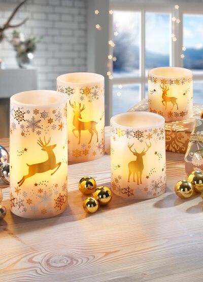 Batteridrivna LED-ljus av &auml;kta vax, set om 4 