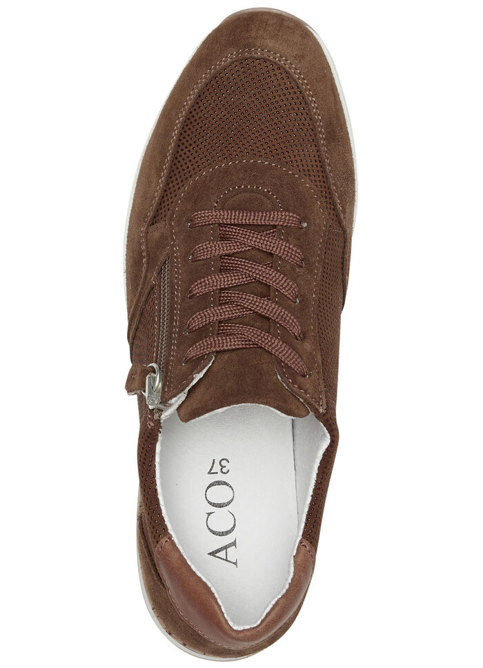 ELENA EDEN sneakers med snörning och dragkedja i sidan COGNAC