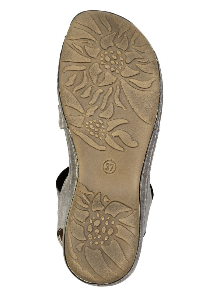 Gemini, moderiktiga damsandaler, vidd G, med blomapplikationer BRONZE