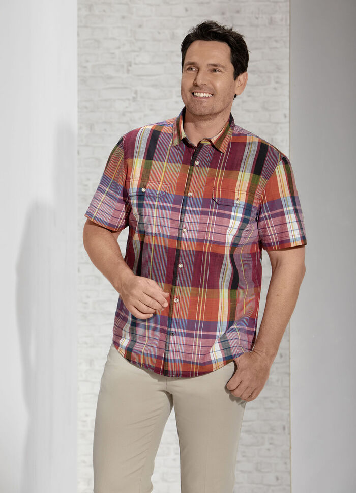 Rutig skjorta med bröstfickor med lock TERRAKOTTA-BORDEAUX-MULTICOLOURED RUTIG