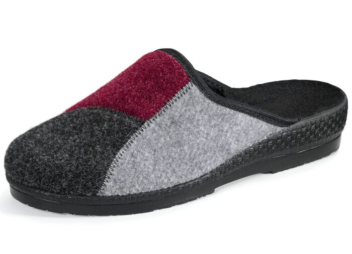 Klassiska damtofflor, bredd H, i en textilblandning GR&Aring;-BORDEAUX