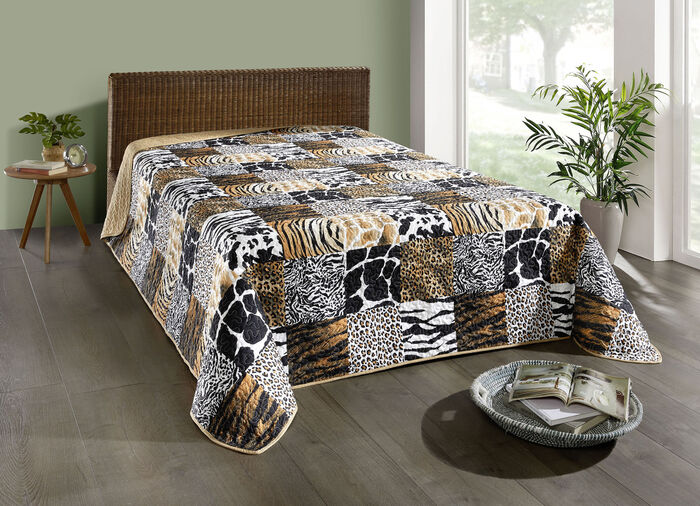 Överkast i en fascinerande patchwork-look BRUNT-BEIGE-SVART