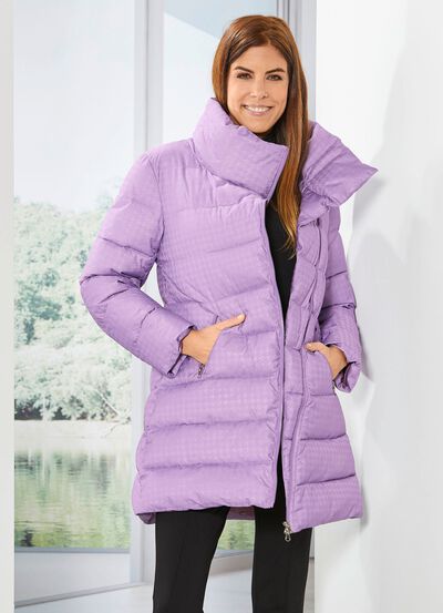 L&aring;ng jacka med en subtilt gl&auml;nsande houndstooth-design 