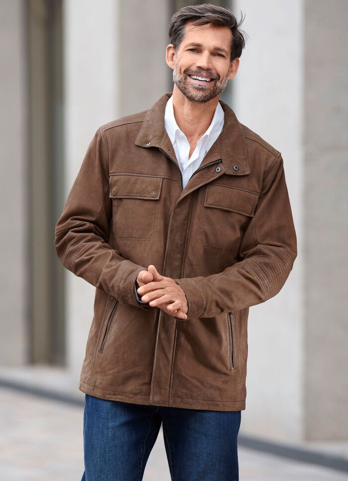 L&auml;derjacka med br&ouml;stfickor 