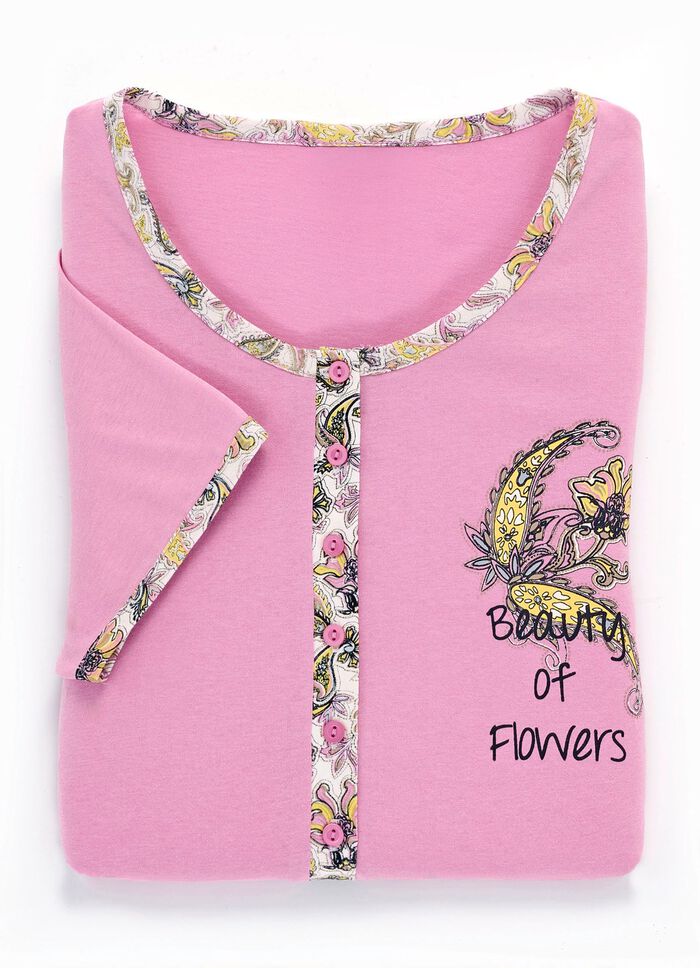 Tv&aring;pack nattlinnen med l&aring;ng knappsl&aring;, broderi och korta &auml;rmar 