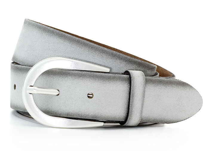 Trendigt dambälte, tillverkat av läder, 3,5 cm brett HELLGRAU