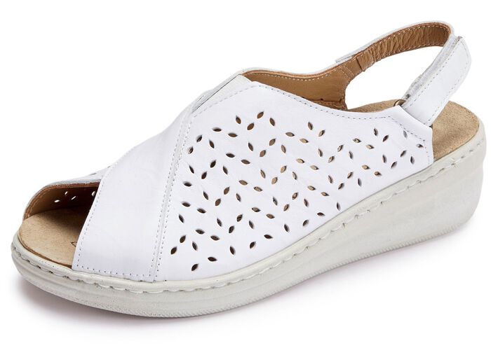 Tvillingssandal av luftigt perforerat kohudsnappaskinn VIT