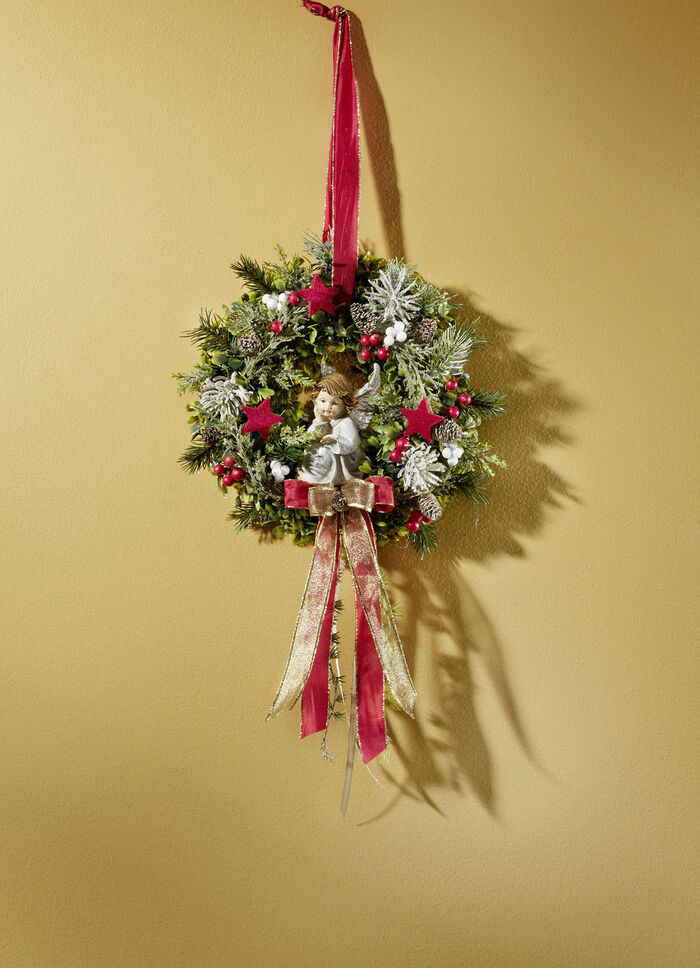 Väggkrans med ängel av polyresin 