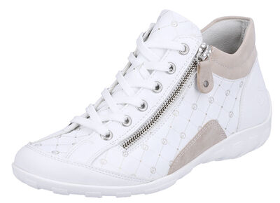 Remonte-sko med sn&ouml;rning gjord av tryckt och skimrande metalliskt syntetmaterial 