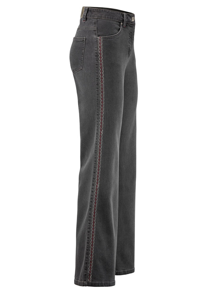 Jeans med dekorativa sömmar i etnisk stil, 