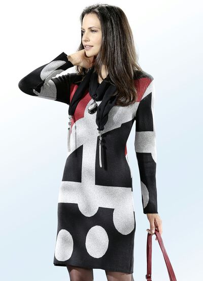 Stickad kl&auml;nning med bomull och all-over design 